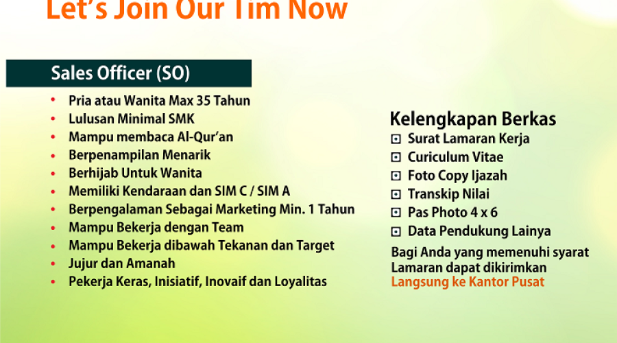 Lowongan Pekerjaan Sales Officer (SO)